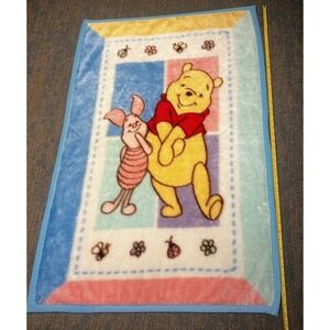 Vtg Disney Winnie The Pooh Piglet  29" x 45" Plush Baby Blanket Fleece Lovey EUC